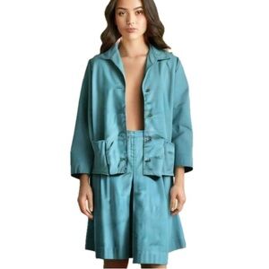 60s QUEEN CASUALS RETRO CULOTTE SKIRT & JACKET SET SPORTY TURQUOISE BLUE SZ 12
